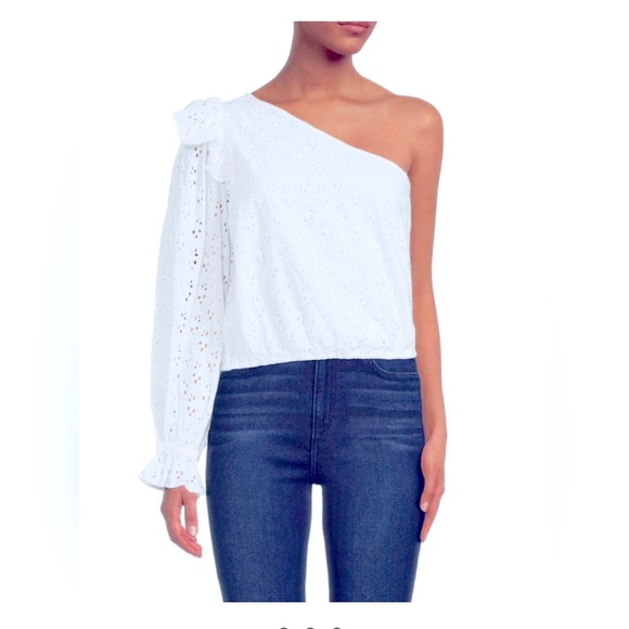 Cami NYC NWT Ardana Lace Eyelet One Shoulder Ruffle Crop Top Size XS - Picture 3 of 4